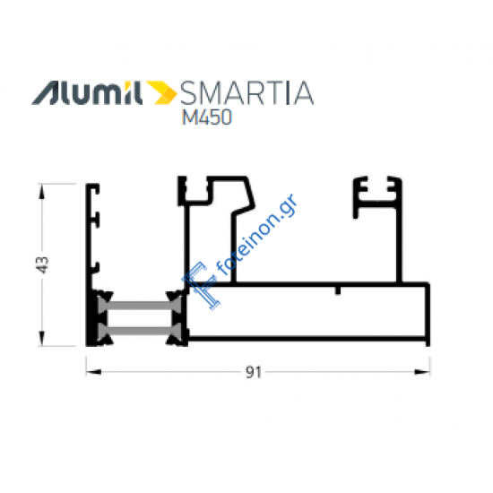 Διπλός Οδηγός Τζάμι-Σίτα M4530 της σειράς M450 Alumil 6m σε χρώμα λευκό 9016