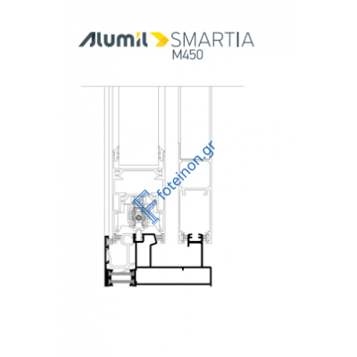 Διπλός Οδηγός Τζάμι-Σίτα M4530 της σειράς M450 Alumil 6m σε χρώμα λευκό 9016