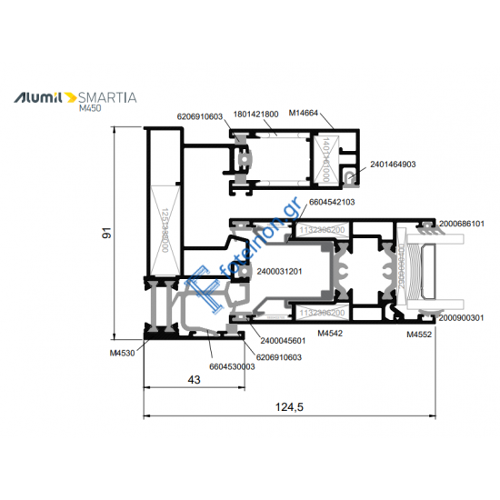 Διπλός Οδηγός Τζάμι-Σίτα M4530 της σειράς M450 Alumil 6m σε χρώμα λευκό 9016