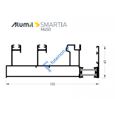 Οδηγός τριπλός τζάμι-σίτα-παντζούρι M4532 της σειράς M450 Alumil 6m σε χρώμα λευκό 9016