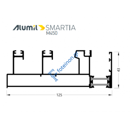 Οδηγός τριπλός τζάμι-σίτα-παντζούρι M4532 της σειράς M450 Alumil 6m σε χρώμα λευκό 9016