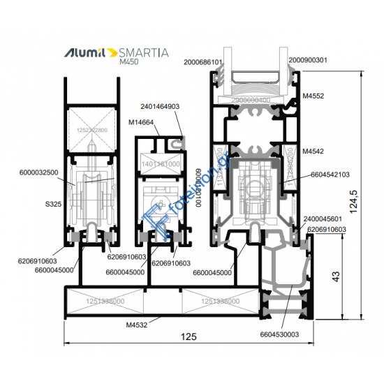 Οδηγός τριπλός τζάμι-σίτα-παντζούρι M4532 της σειράς M450 Alumil 6m σε χρώμα λευκό 9016