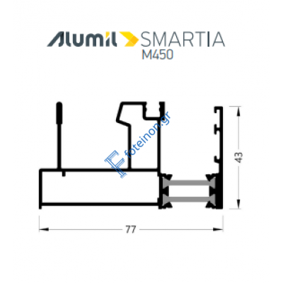 Οδηγός διπλός τζάμι-σίτα M4534 της σειράς M450 Alumil 6m σε χρώμα λευκό 9016