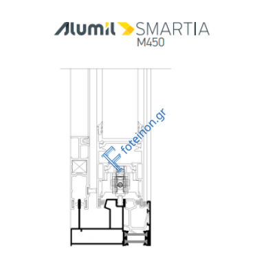 Οδηγός διπλός τζάμι-σίτα M4534 της σειράς M450 Alumil 6m σε χρώμα λευκό 9016