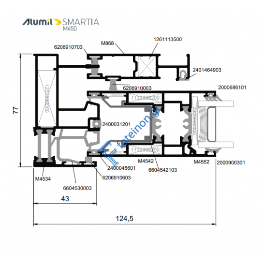 Οδηγός διπλός τζάμι-σίτα M4534 της σειράς M450 Alumil 6m σε χρώμα λευκό 9016