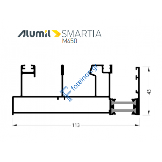 Οδηγός τριπλός τζάμι-σίτα-παντζούρι M4536 της σειράς M450 Alumil 6m σε χρώμα λευκό 9016