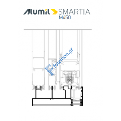 Οδηγός τριπλός τζάμι-σίτα-παντζούρι M4536 της σειράς M450 Alumil 6m σε χρώμα λευκό 9016