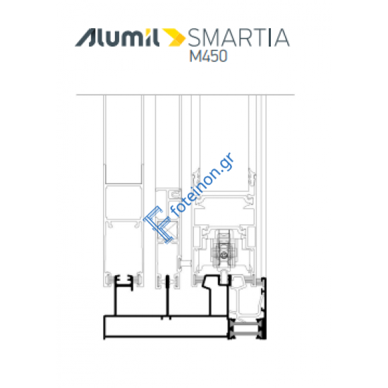 Οδηγός τριπλός τζάμι-σίτα-παντζούρι M4536 της σειράς M450 Alumil 6m σε χρώμα λευκό 9016