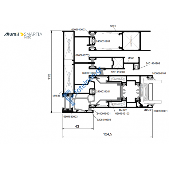 Οδηγός τριπλός τζάμι-σίτα-παντζούρι M4536 της σειράς M450 Alumil 6m σε χρώμα λευκό 9016