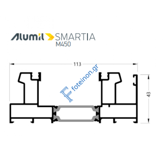 Οδηγός διπλός επάλληλος M4556 της σειράς M450 Alumil 6m σε χρώμα λευκό 9016