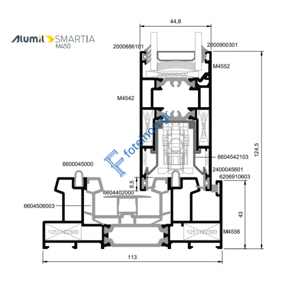 Οδηγός διπλός επάλληλος M4556 της σειράς M450 Alumil 6m σε χρώμα λευκό 9016