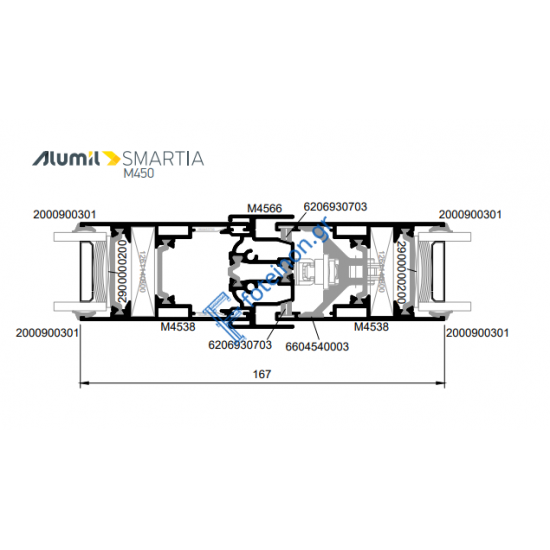 Μπινί φιλητού M4566 της σειράς M450 Alumil 6m σε χρώμα λευκό 9016