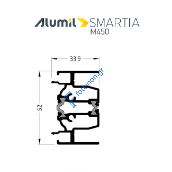 Μπινί φιλητού M4566 της σειράς M450 Alumil 6m σε χρώμα λευκό 9016