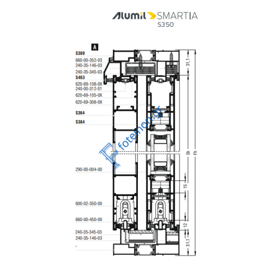 Φύλλο πατζουριού S364 σειράς S350 Smartia Alumil 6m σε χρώμα λευκό 9016