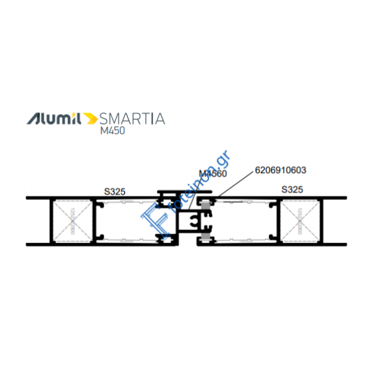 Μπινί φιλητού παντζουριού M4560 της σειράς M450 Alumil 6m σε χρώμα λευκό 9016