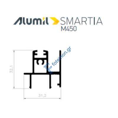 Μπινί φιλητού παντζουριού M4560 της σειράς M450 Alumil 6m σε χρώμα λευκό 9016