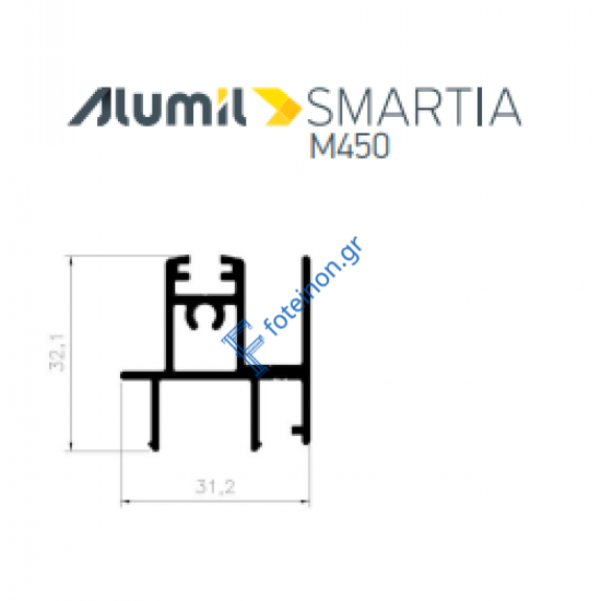 Μπινί φιλητού παντζουριού M4560 της σειράς M450 Alumil 6m σε χρώμα λευκό 9016