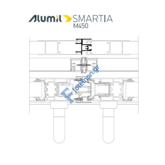 Μπινί φιλητού παντζουριού M4560 της σειράς M450 Alumil 6m σε χρώμα λευκό 9016