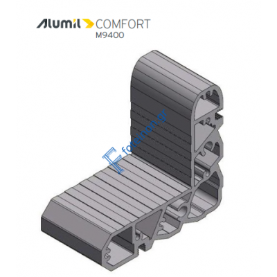 Γωνιά σύνδεσης γωνιάστρας διπλού χτυπήματος 23*41,6mm με REIZ και υποδοχή για βίδα για κάσα περιμετρικού Μ9400 1142341600 Alumil