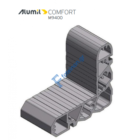 Γωνιά σύνδεσης γωνιάστρας διπλού χτυπήματος 23*41,6mm με REIZ και υποδοχή για βίδα για κάσα περιμετρικού Μ9400 1142341600 Alumil