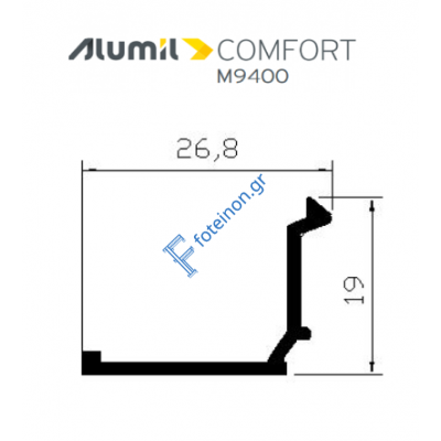 Πηχάκι M9313 σειράς Μ9400 Alumil Comfort 6m σε χρώμα λευκό 9016 (κουραγκλέ οροφής)