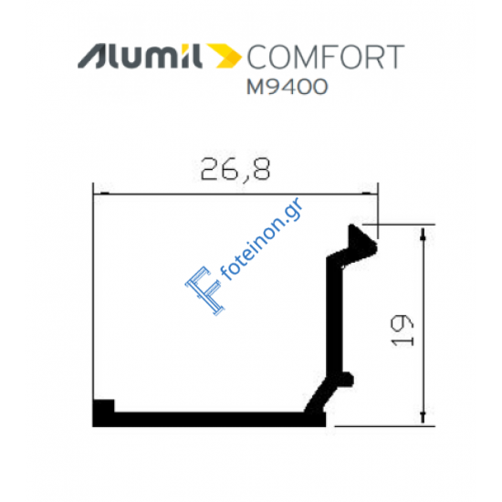 Πηχάκι M9313 σειράς Μ9400 Alumil Comfort 6m σε χρώμα λευκό 9016 (κουραγκλέ οροφής)
