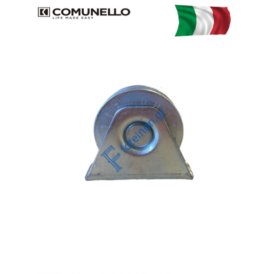 Ράουλο (ρόδα) Φ60 γαλβανιζέ ,σχήμα U (για στρογγυλό) Comunello , με βάση εξωτερική, για αυλόπορτες σιδήρου.