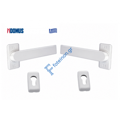 Πόμολο Skyline διπλό με μεταλλική ροζέτα λευκό Domus (6170L)