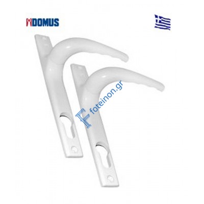 Πόμολο διπλό με στενή πλάκα (φιξ) για ανοιγόμενες πόρτες αλουμινίου λευκό Domus 6340L