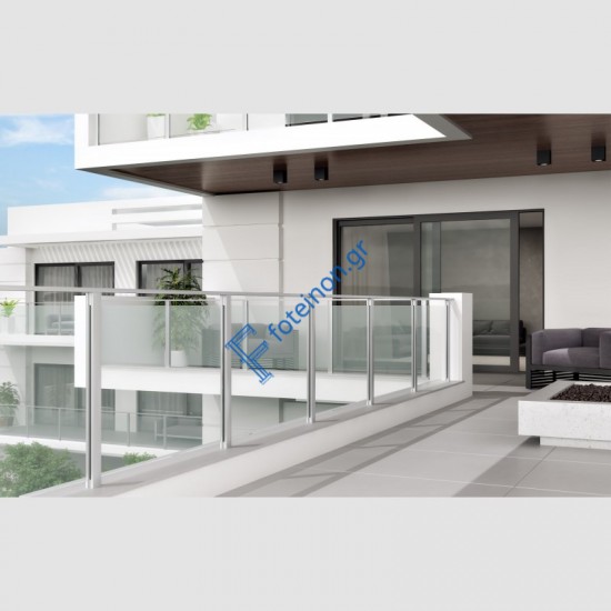 Σύστημα στήριξης γυάλινου στηθαίου με κολόνες και κουπαστή αλουμινίου Μακεδονικής MS-200