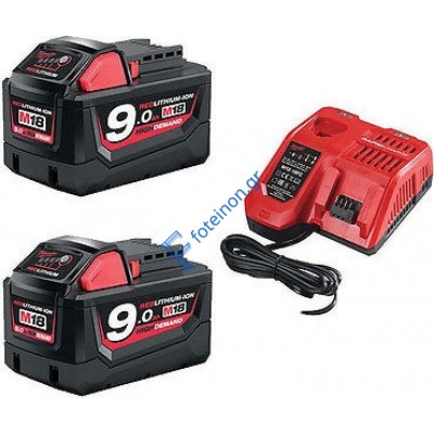 MILWAUKEE M18 NRG-902 2 ΜΠΑΤΑΡΙΕΣ 18V 9.0AH + ΤΑΧΥΦΟΡΤΙΣΤΗΣ (4933451422) 