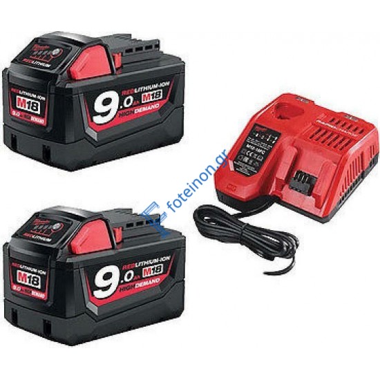 MILWAUKEE M18 NRG-902 2 ΜΠΑΤΑΡΙΕΣ 18V 9.0AH + ΤΑΧΥΦΟΡΤΙΣΤΗΣ (4933451422) 