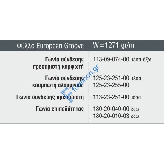 Φύλλο European Groove M19674 σειράς Μ9660 Smartia Alumil 6m σε χρώμα λευκό 9016