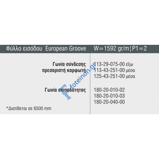 Φύλλο M19690 Εισόδου European Groove σειράς Μ9660 Smartia Alumil 6.5m σε χρώμα λευκό 9016