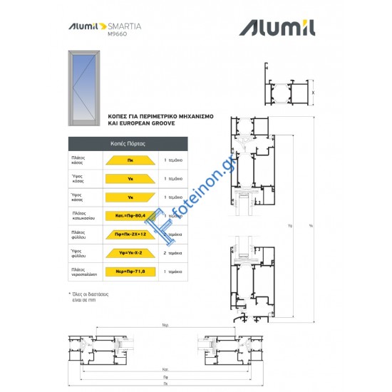Φύλλο European Groove M19670 σειράς Μ9660 Smartia Alumil 6m σε χρώμα λευκό 9016