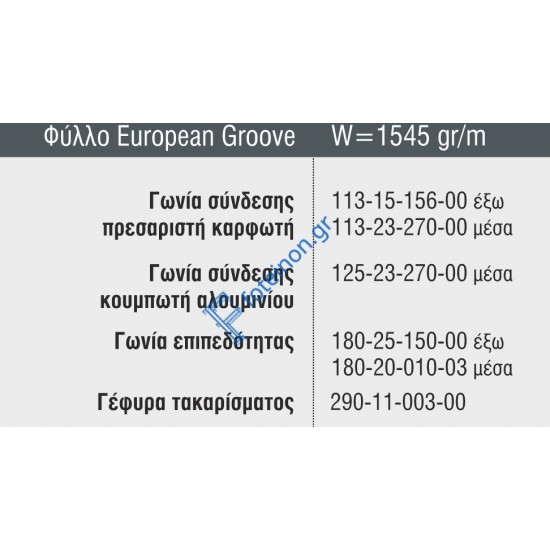 Φύλλο European Groove M11434 σειράς Μ11000 Smartia Alumil 6m σε χρώμα λευκό 9016