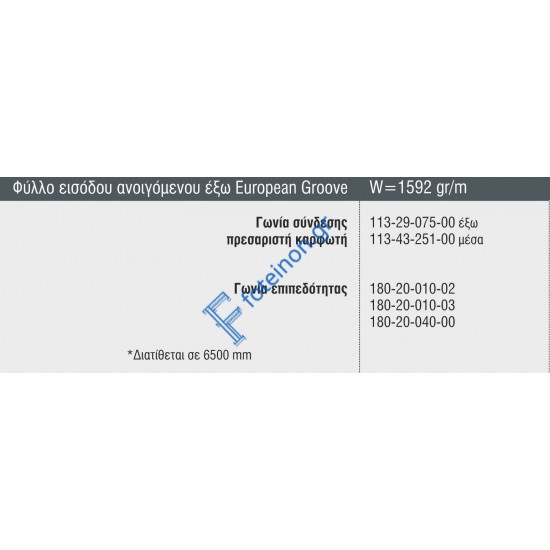 Φύλλο Είσοδου Ανοιγόμενου έξω European Groove M19722 σειράς Μ9660 Smartia Alumil 6.5m σε χρώμα λευκό 9016