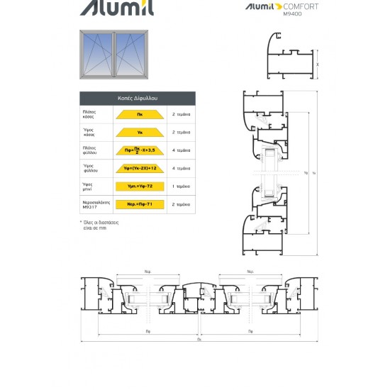 Φύλλο European Groove M9512 σειράς Μ9400 Comfort Alumil 6m σε χρώμα καφέ 8014