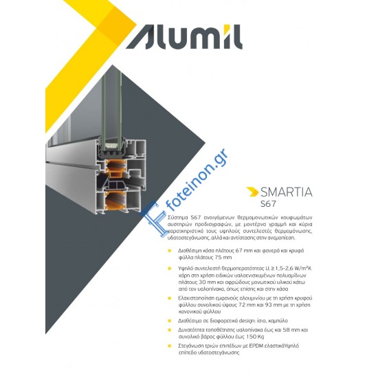 Φύλλο Ανοιγόμενο έξω European Groove S67630 σειράς S67 Smartia Alumil 6m σε χρώμα λευκό 9016