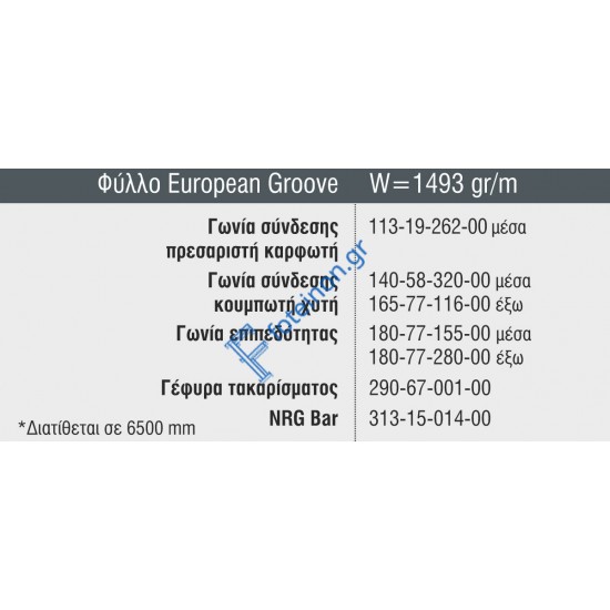 Φύλλο European Groove S67936 σειράς S67 Smartia Alumil 6m σε χρώμα λευκό 9016