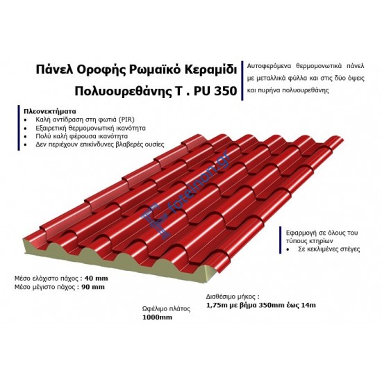 Πάνελ κεραμίδι σε RAL 3013 (τιμή τετραγωνικού μέτρου)