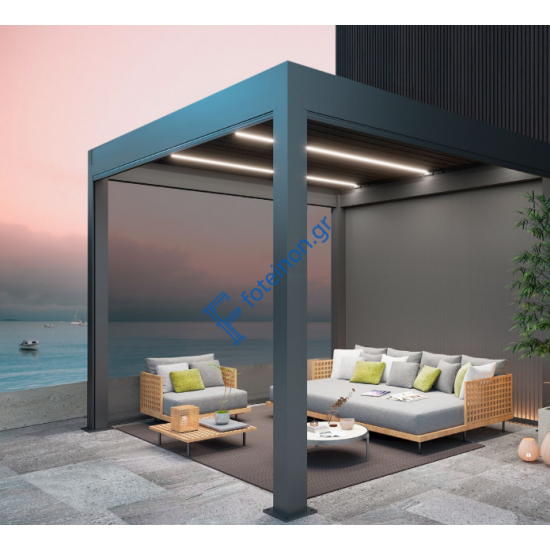 Βιοκλιματική Πέργκολα VIOMAL DIY με Μοτέρ & LED | Αλουμινίου με Κινητές Περσίδες