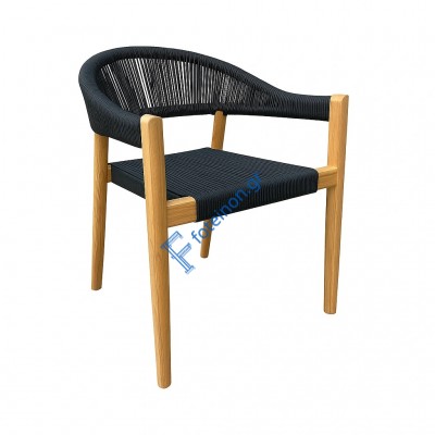 Premium Καρέκλα Teak με Μαύρα Σχοινιά
